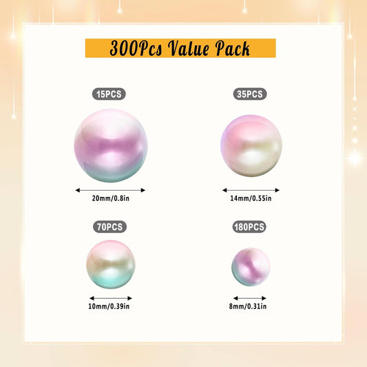 300Pcs Pearl Vase Filler, Lightpinkblue Mix No Hole Faux Pearl Beads for Centerpieces Vases, Candle Centerpieces, Wedding Birthday Party Home Decor 8/10/14/20mm