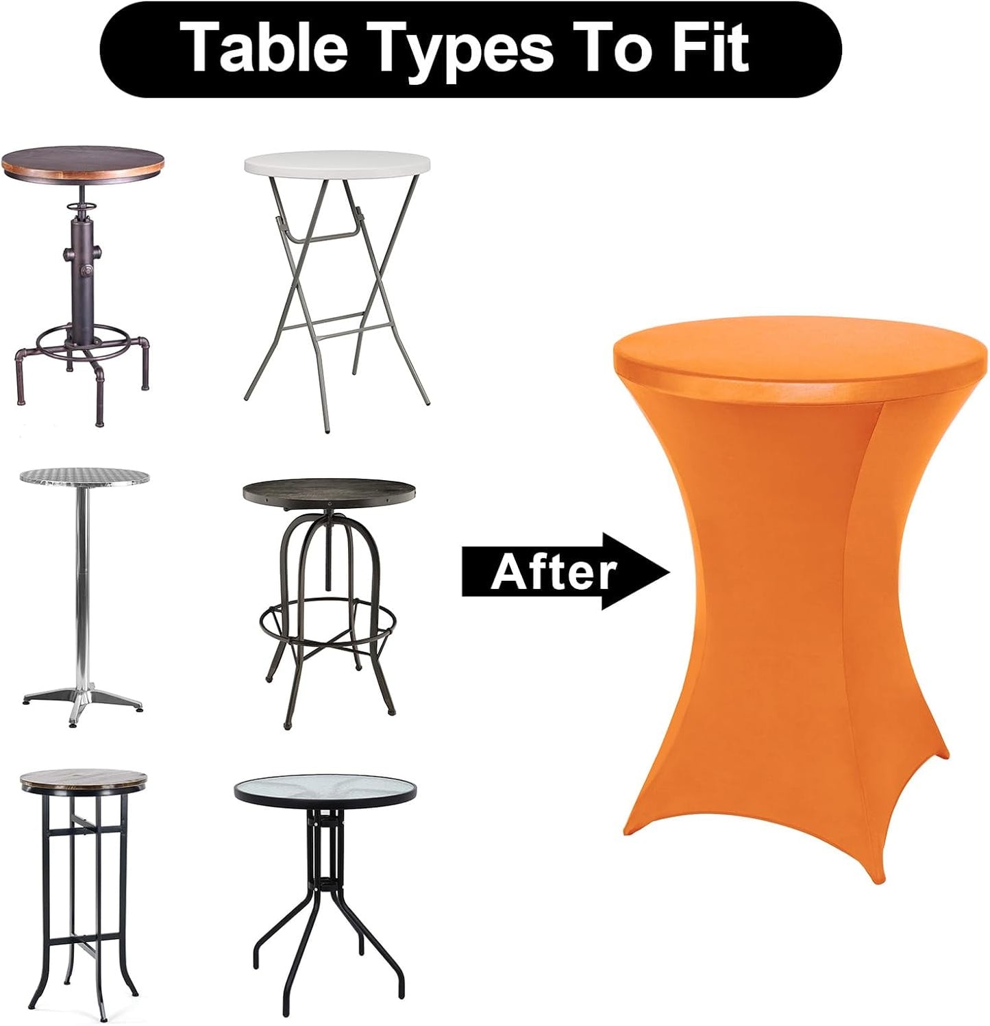 FestiCorp 6 Pack Spandex Orange Table Cover, Cocktail Fitted Tablecloths, Round Highboy Stretch Table Covers Cloths for Party, DJ, Bar, Halloween, Birthday, Banquet, 30"-32" Diameter x 40"-43" Height