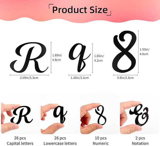 64 Pcs Black Acrylic Cake Toppers Letters and Numbers, Mirror A-Z Alphabet & 0-9 Numbers for Personalized Cake Decorations, Birthday Wedding Baby Shower Party Picks
