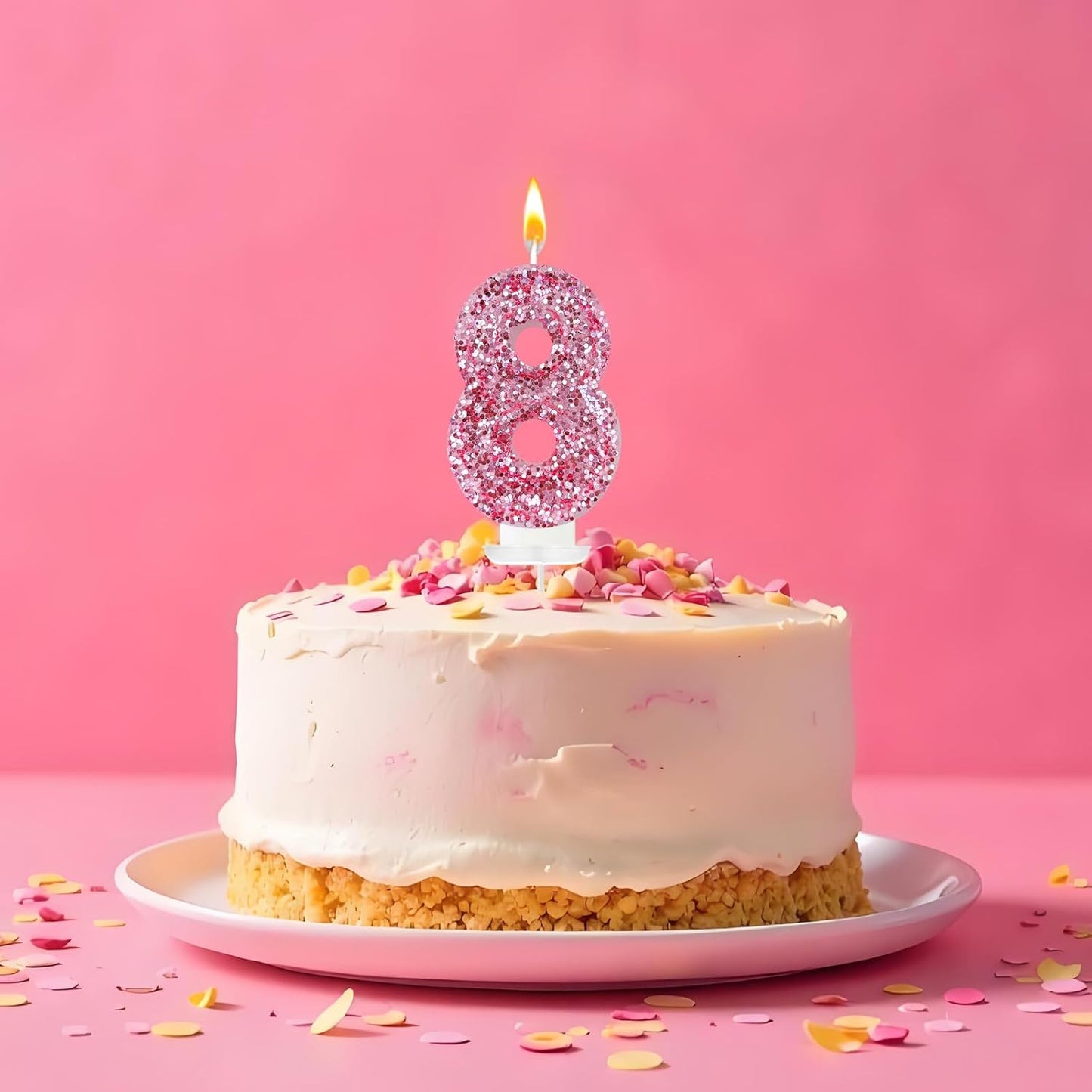 Birthday Number Candles, Glitter Number Candle Cake Decorations with Sequins, Cupcake Decorations for Girls, Women, Party Anniversary Celebrations (Number 8, Pink)