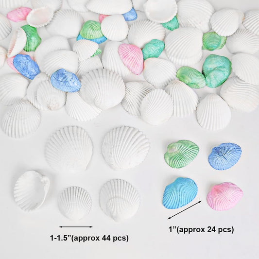68 Pcs Small Natural Scallop Seashells 1-1.5 Inch Decorative Sea Shells for DIY Painting Projects,Coastal Crafts,Beach Theme Decor,Wedding Centerpieces, Aquarium,Vase Fillers,White,Colored Mix
