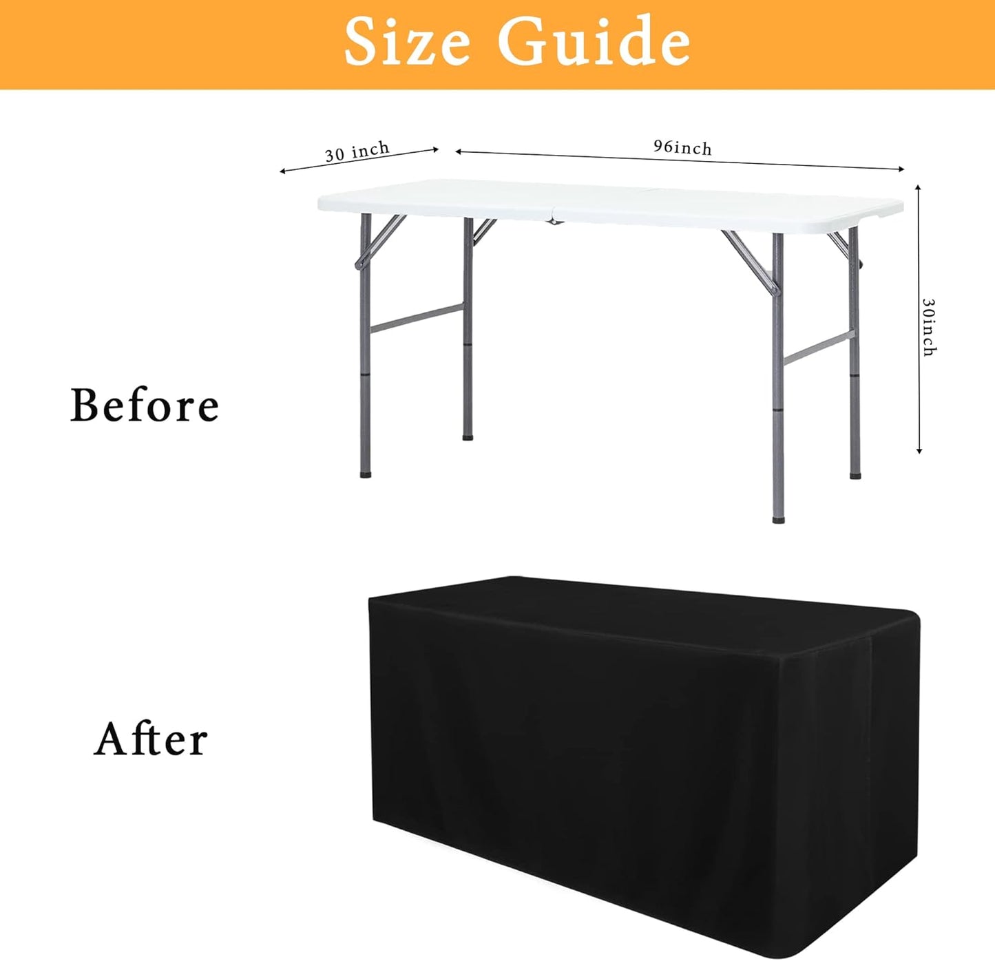 Obstal 4 Pack Black Tablecloth Fitted Table Clothes for 8 Foot Rectangle Tables - Water Resistant Washable Fabric Polyester Rectangle Table Cover for Outdoor/Indoor Uses?96L x 30W x 30H Inches, Black?