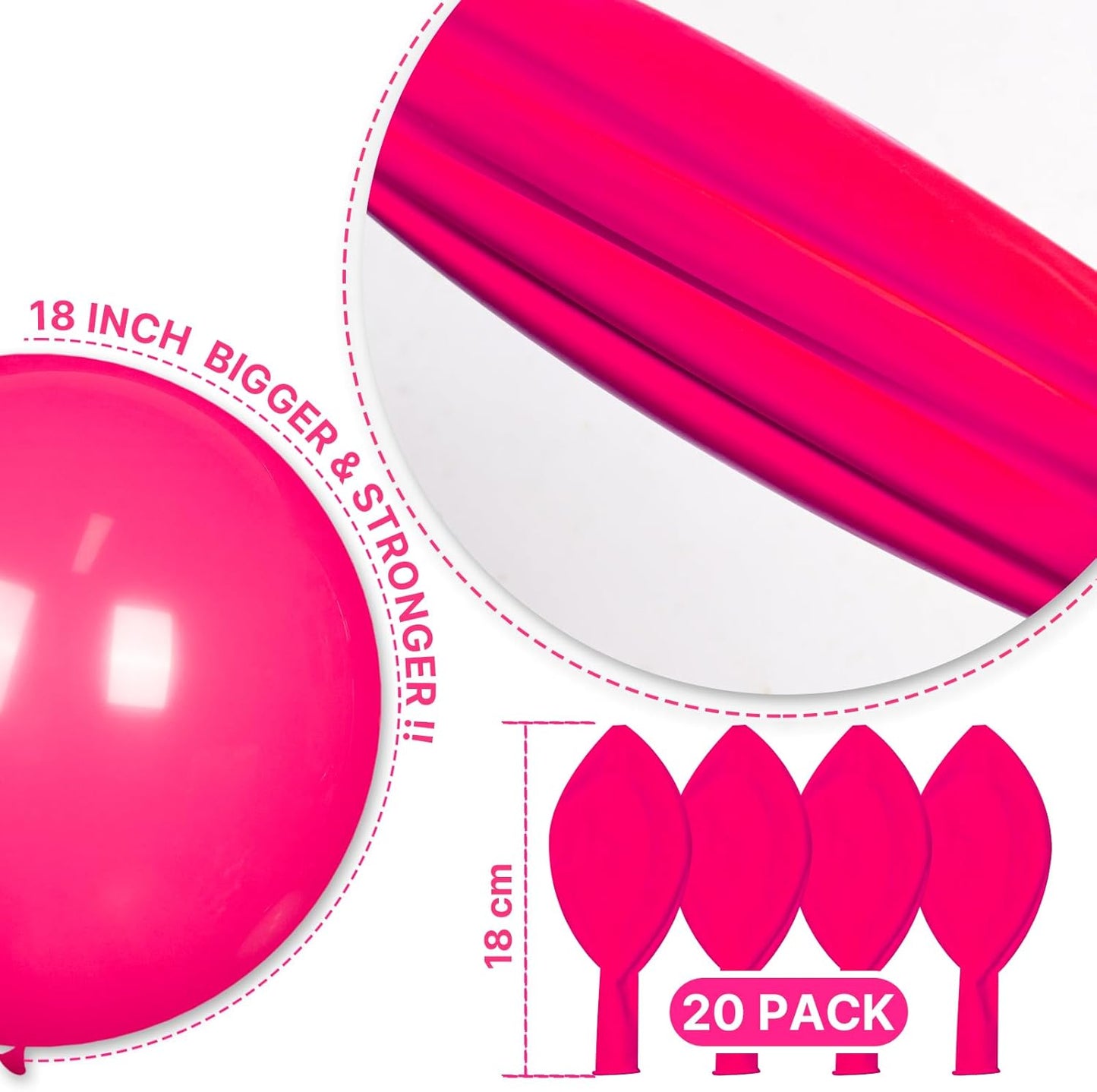 PartyWoo Hot Pink Balloons 20 pcs 18 Inch Large Big Jumbo Giant Dark Pink Magenta Fuchsia Latex Helium Balloons for Wedding Baby Shower Gender Reveal Birthday Party Decorations Pink-Y12