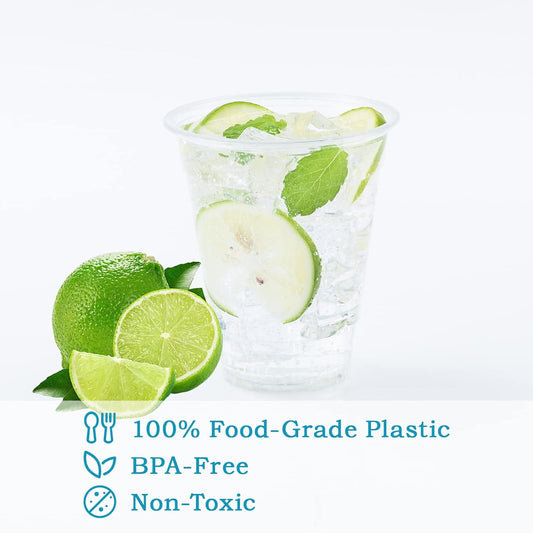 Turbo Bee 100 Pack 12 OZ Clear Plastic Cups, Disposable Crystal Plastic Party Cups for Iced Coffee, Smoothie, Slurpee, or Any Cold Drinks