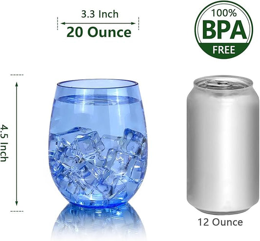 Set of 6 Acrylic Wine Glasses, 18-ounce Plastic Tumbler for Party Use,BPA Free,Dishwasher Safe (Blue)