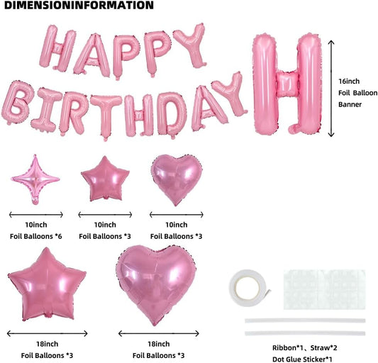 TONIFUL 35PCS Light Pink Happy Birthday Decorations 16 Inch Happy Birthday Balloon Banner with Star Balloons Mylar Foil Birthday Party Decorations Supplies for Men Women Adults Girls Boys Kids