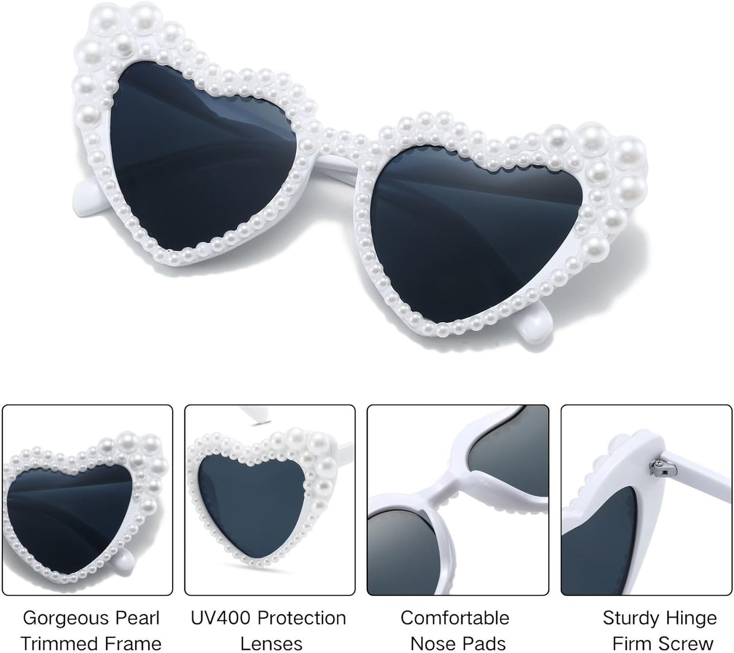 Xpectrum Pearl Bridal Heart Sunglasses, Wedding Bride Sunglasses, Bachelorette Party Glasses for Bride To Be