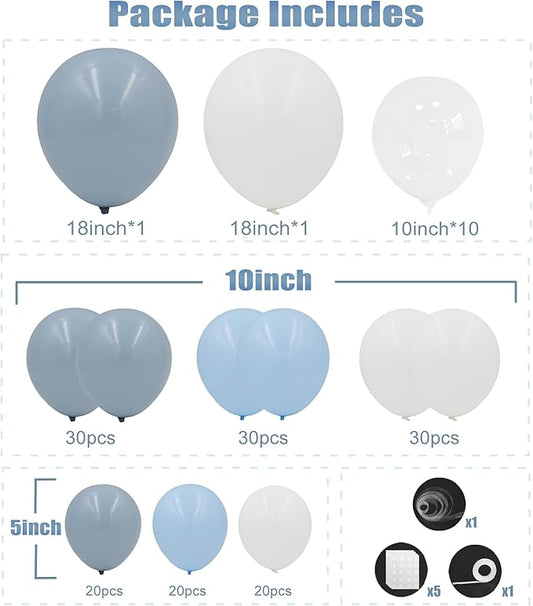 Dusty Blue Balloon Arch Kit, 162pcs Dusty Light Blue White and Clear Balloons for Wedding Bridal Shower Baby Shower Gender Reveal Baby Boy Birthday Party Decorations
