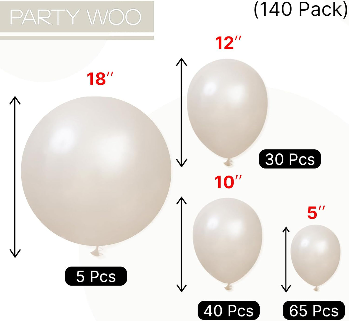 PartyWoo Pearl Beige Balloons 140pcs Different Sizes Pack of 18 12 10 5 Inch Off White Sand Cream Ivory Balloon Arch Kit Garland for Wedding Bridal Baby Shower Birthday Party Decorations White-Z41