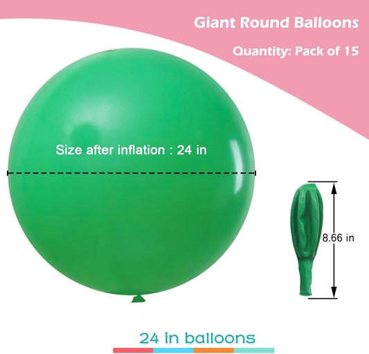 IN-JOOYAA 15Pcs 24 Inch Balloons Green Giant Round Balloons Large Balloon For Wedding Baby Shower Birthday Party Decorations