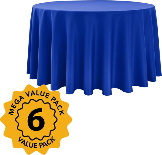 6-Pack Royal Blue Round Tablecloths, 120 Inches, Stain-Resistant Polyester for 5-6 Ft Round Tables - Washable Table Covers for Weddings, Banquets, Birthday Parties, Events