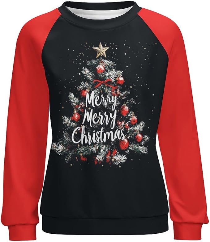 LOAIHA Christmas Sweatshirts for Women Christmas Tree Graphic Shirt Xmas Long Sleeve Merry Christmas Pullover Blouse