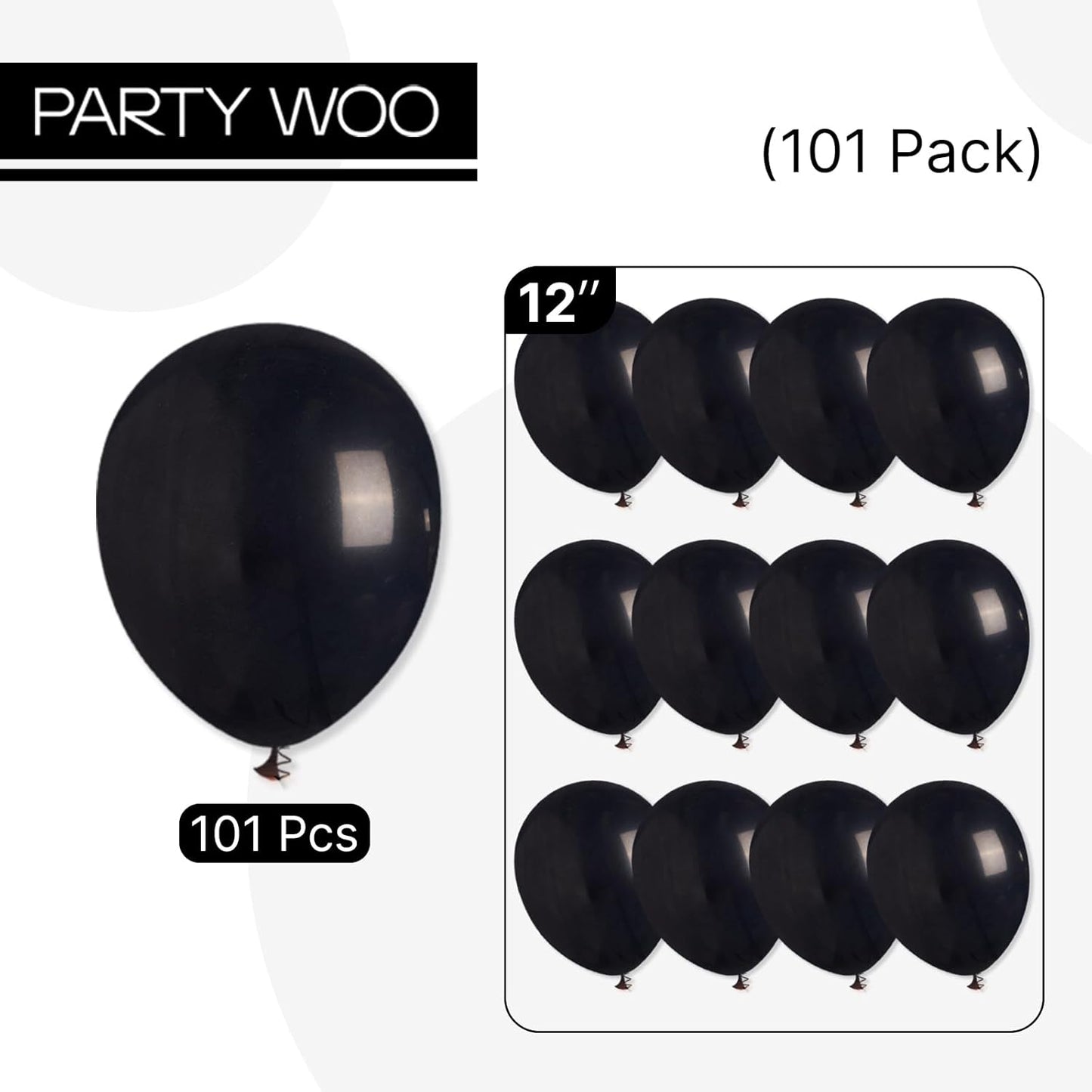 PartyWoo Black Balloons 101 pcs 12 Inch Matte Black Latex Helium Balloons for Graduation Halloween New Year Anniversary Birthday Retirement Party Decorations Black-Y18