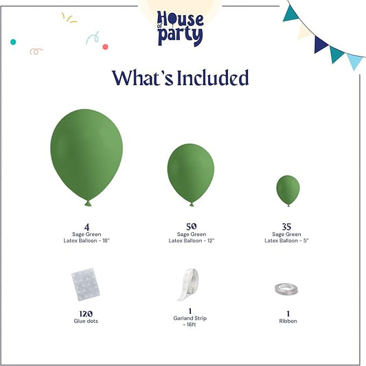 HOUSE OF PARTY Sage Green Balloon Garland - 5/12/18 Inch | Olive Green Balloons Garland for Easter Party Decorations, Graduation Party, Birthday Themed decor & Christmas Decorations