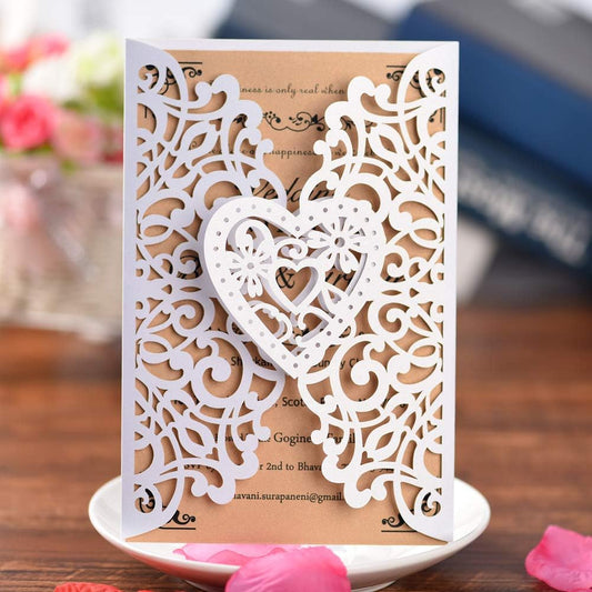 FOMTOR White Laser Cut Wedding Invitations Kits 50 Packs Laser Cut Wedding Invitations with Blank Printable Cards and Envelopes for Wedding,Birthday Parties,Baby Shower