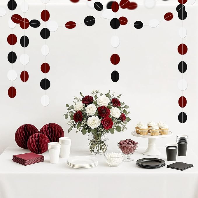 White Black and Burgundy Birthday-Decorations - 52Ft Paper Garland Decoration Streamers Party Banner Bridal Baby Shower Wedding Bachelorette Engagement Graduation Hanging Decor Hongtongtong