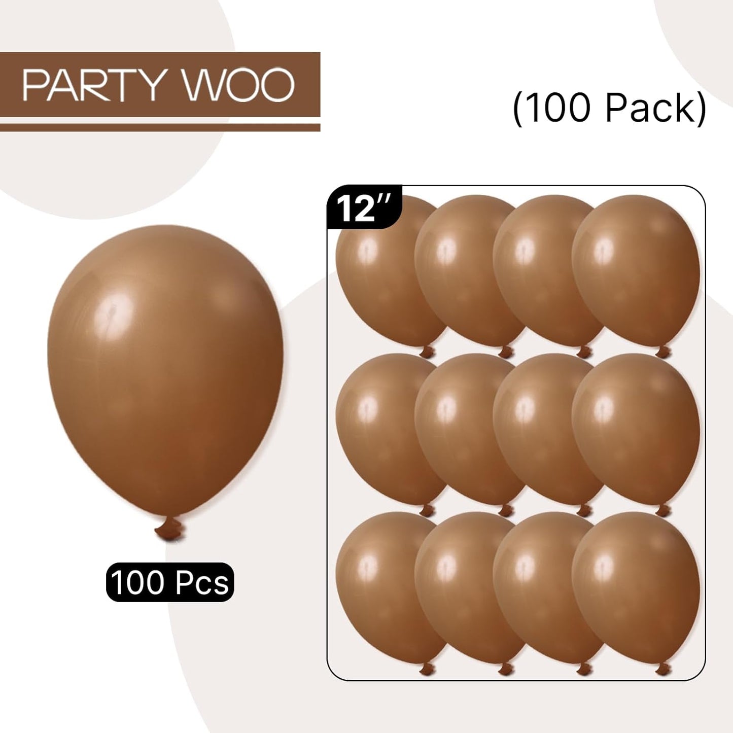 PartyWoo Brown Balloons 100 pcs 12 Inch Boho Neutral Coffee Dark Brown Latex Helium Balloons for Wedding Baby Shower Gender Reveal Safari Woodland Birthday Party Decorations Brown-F09