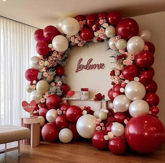 Red White Balloon Garland Dark Red Double Stuffed Balloons Arch Kit Set For Birthday Mothers Day Valentine Engagement Anniversary Bridal Shower Party Decorations
