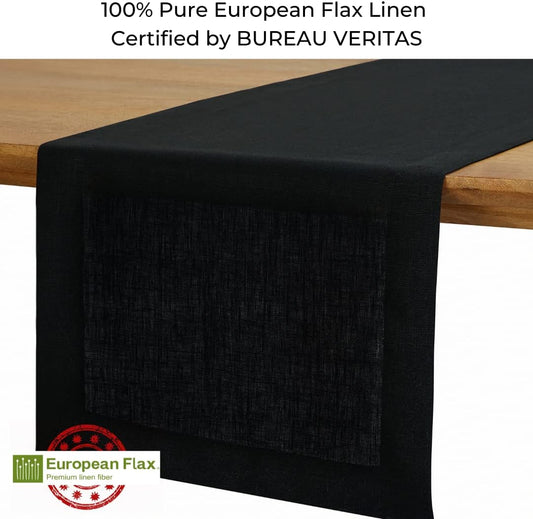 D'Moksha Homes Linen Black Table Runner 84 Inches Long - 100% Pure Linen 14 x 84 Inch Table Runner for Dining, Fall, Autumn and Halloween - Machine Washable