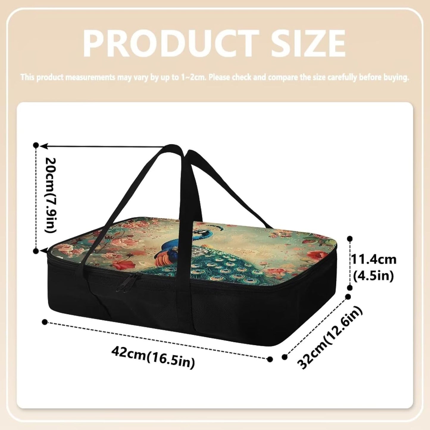 Peacock Insulated Casserole Carriers Portable Food Warmer for Hot or Cold Food Lasagna Holder Tote Casserole Dish Carrying Case Fits 11 x 15 or 9 x 13 Baking Dish