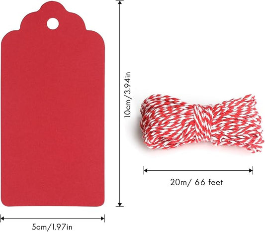 G2PLUS 100PCS Red Gift Tags with String, 2'' x 4'' Blank Paper Gift Tags with Twine for Gift Wrapping, Arts & Crafts, Wedding, Christmas, Thanksgiving, Valentine's Day
