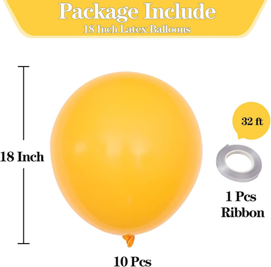 KALOR 18 Inch Lemon Yellow Balloons, 10 Pcs Lemon Yellow Matte Latex Balloons Big Round Balloons for Wedding, Baby Shower, Birthday Party and Event Decoration