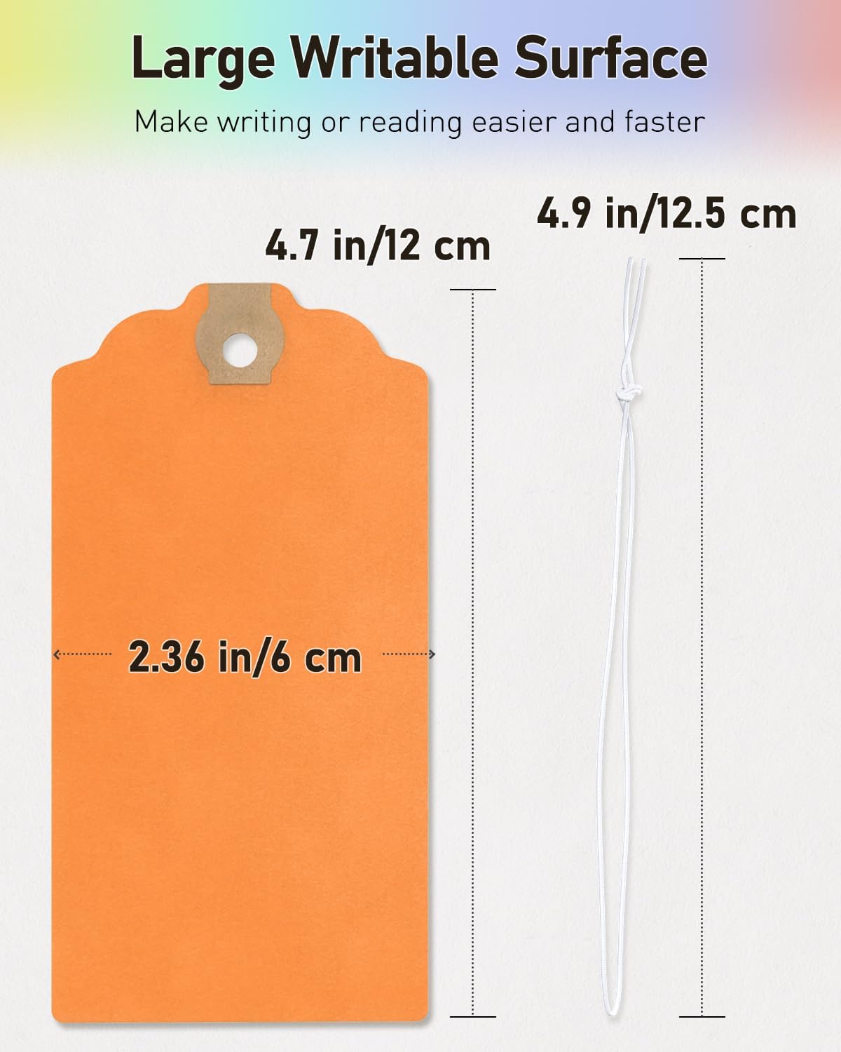 Uniclife 72 Pcs Blank Shipping Tags with Elastic String Attached Cardstock Paper Hang Tags with Reinforced Eyelet Large Marking Tags Price Tags Inventory Label Tags, Rainbow Colors (4.7" x 2.36")
