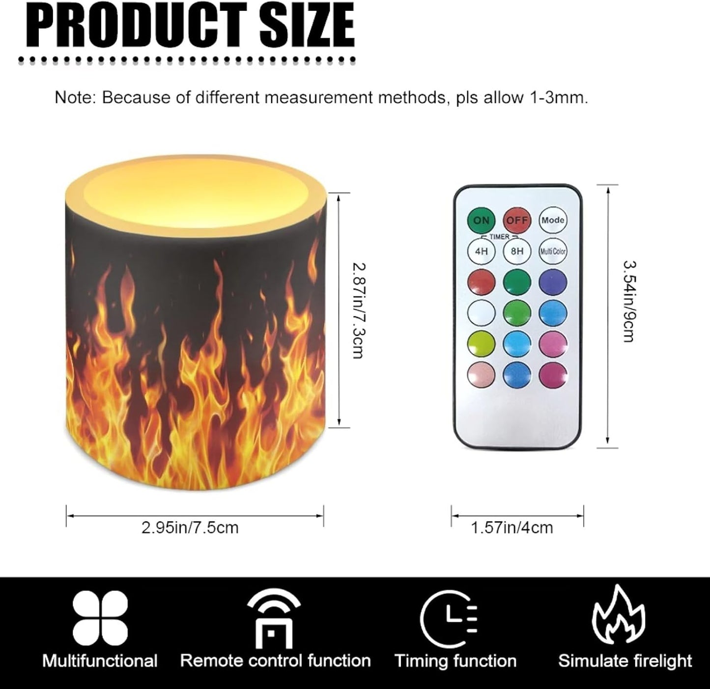 Poceacles Flameless LED Candles Set of 4 Battery Operated Candles with Remote and Timer, 12 Colors Changing, Realistic Flickering Tealights for Indoor Outdoor Decor, Flame Pattern