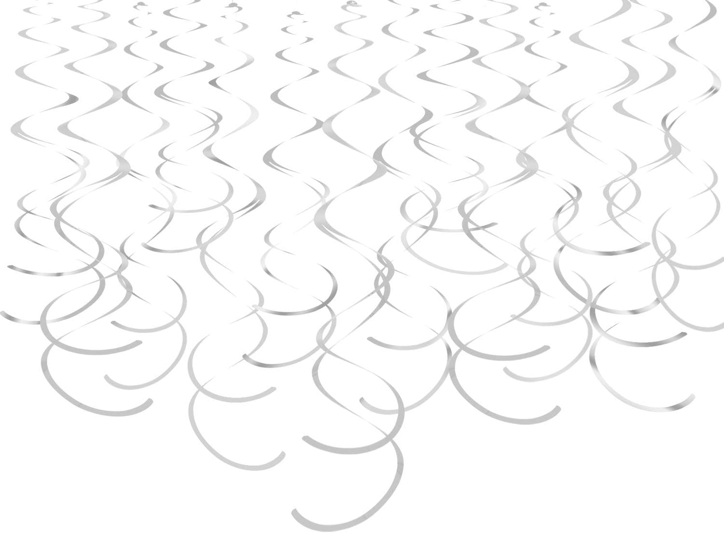 Silver Hanging Swirl Decorations Plastic Streamers Foil Swirls Ceiling Decorations Wedding Baby Shower Birthday Party Decorations, Pack of 30