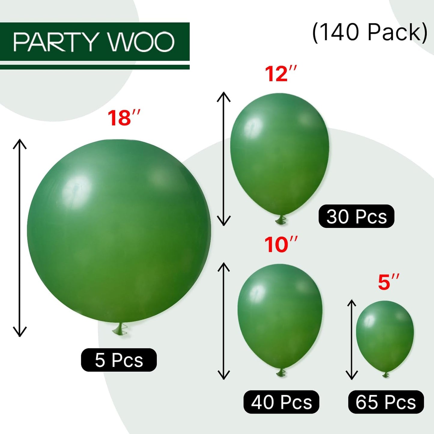 PartyWoo Dark Green Balloons 140pcs Different Sizes of 18 12 10 5 Inch Emerald Hunter Forest Green Balloon Arch Kit for Birthday Christmas Graduation Dinosaur Jungle Theme Party Decorations Green-Y56