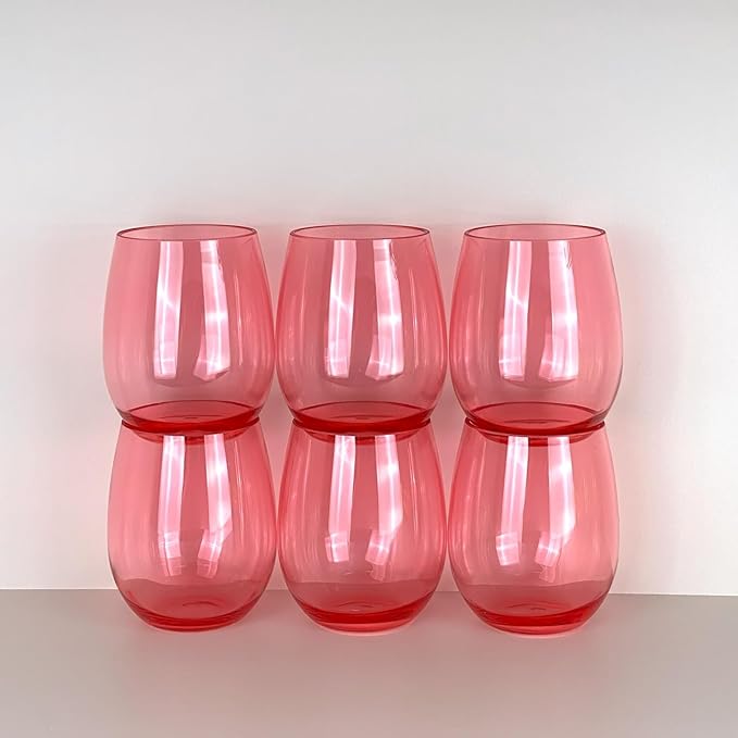 Set of 6 Acrylic Wine Glasses, 20-ounce Plastic Tumbler for Party Use,BPA Free,Dishwasher Safe (Red)
