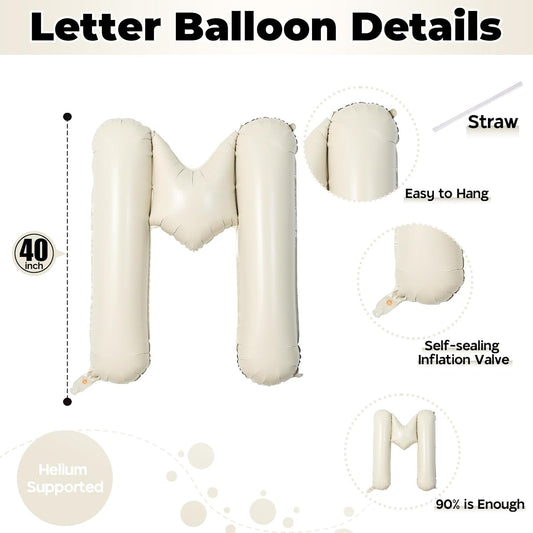 40 Inch Beige Mom Balloons for Mothers Day Decorations, Large Cream Mother's Day Mylar Foil Balloon Letter, Ivory White Sand Mom Alphabet Sign for Mama Birthday Baby Shower Party Decor Supplies