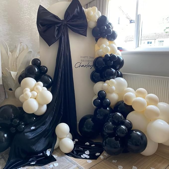 153Pcs Black and Sand White Balloons Garland Arch Kit - 18 12 10 5 inch Different Size Black Cream White Confetti Balloons for Birthday Wedding Bridal Shower Anniversary Prom Party Decorations