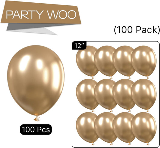 PartyWoo Metallic Chrome Gold Balloons, 100 pcs 12 Inch for Balloon Garland Arch, Party Decorations, Birthday, Wedding - Gold-G127