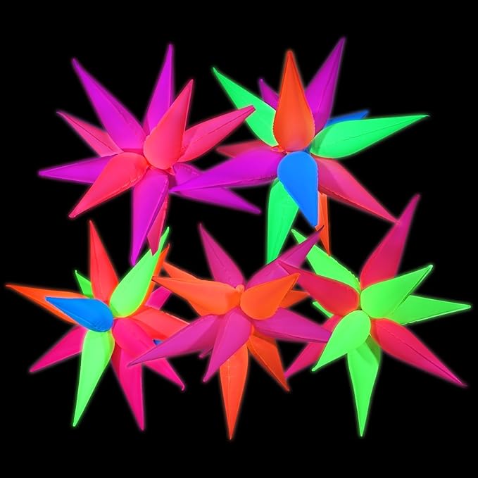 Mega-L Glow in The Dark Party Supplies, 10 Pcs Neon Explosion Star Balloons Kit, Neon Party Decorations, DIY Neon Balloon with 12 point Cone Balloons for Arches Birthday Wedding Carnival