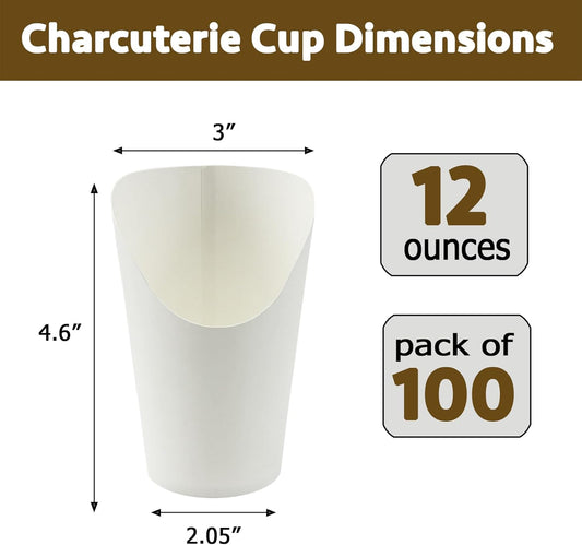 CAMKYDE 100 Pcs French Fries Holder, 12oz Disposable Paper French Fry Cups White Charcuterie Cups for all Occasions (12oz, White)
