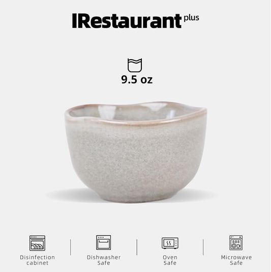 Organic Shape Restaurant Bouillon Cup 9oz, Commerical Grade Catering Stoneware Dip Bowls in Ir-regular Organic Shape, Chip & Scratch Resistant, Glossy Reactive Glaze Grey, Case of 24