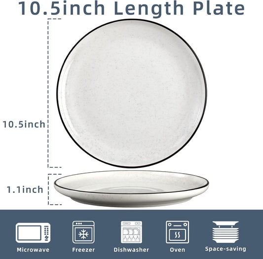 Ceramic White Dinner Plates Set of 6, 10.5 Inch Plates for Kitchen, Microwave Oven and Dishwasher Safe, Modern Dishes Set for Pasta,Steak, Dessert, Salad