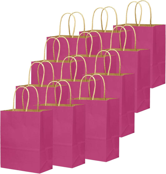 qiqee 100PCS Gift Bag with Handles Bulk Rosy Paper Bags Multiple Uses (11"x5"x8" Medium Size)