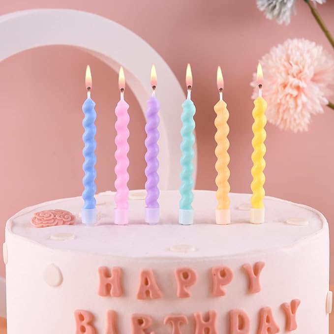 PHD CAKE Number 5 Birthday Candle Macaron Glitter Number Candle with Rainbow Spiral Candles in Holders for Cake Topper, Pastel Sweet Theme Party Decoration
