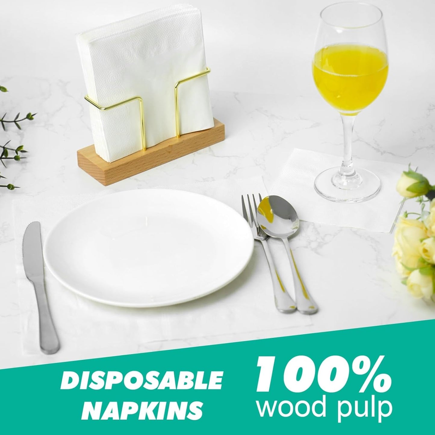 500 Count Cocktail Napkins Disposable 2-Ply White Beverage Paper Napkins Bulk for Bars, Lunch, Parties, Restaurant and Everyday Use - 5.3 x 5.3 Inch Folded
