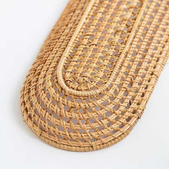 RT&BS Handwoven Utensil Basket, Small Rattan Bread Basket, Handwoven Narrow Baskets for Storing Flatware, Baguettes, Snack, Fruits at Home or Party (Honey Brown, Oval)