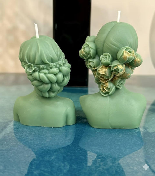 Handmade Bust Candle Set of Two – Elegant Goddess Sculpture Candle – Decorative Home Décor & Unique Gift (Green)