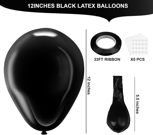 Black Latex Balloons, 100pcs 12inches Round Helium Balloons for Black Themed Wedding Graduation Anniversary Birthday Party Backdrop Decorations