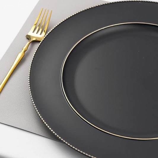 MAONAME Black Charger Plates, 13" Plastic Round Charger for Dinner Plates, Plate Chargers Set of 6, Beaded Table Chargers for Wedding, Table Setting