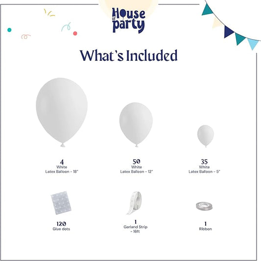 HOUSE OF PARTY White Balloons | Balloons for Balloon Arch, 5/12/18 Inch | Christmas balloon Arch decorations | Globos for Birthday, Wedding, Halloween, Christmas and Easter Decorations
