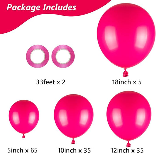 Hot Pink Balloons, 140pcs 18 12 10 5 Inch Different Sizes Pack Party Latex Balloons for Birthday Halloween Holiday Balloon Garland as Party Decorations