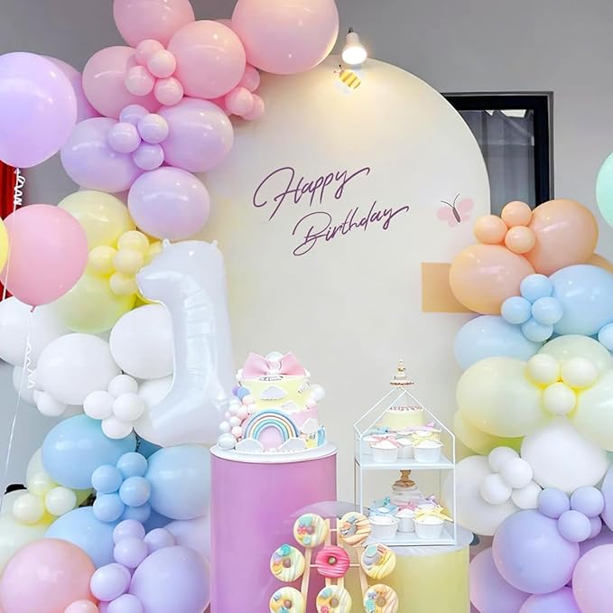 Pastel Balloon Garland Arch Kit, 167Pcs Macaron Colorful Yellow White Pink Blue Orange Plum Balloons for Rainbow Birthday Graduation Pride Month Party Decorations