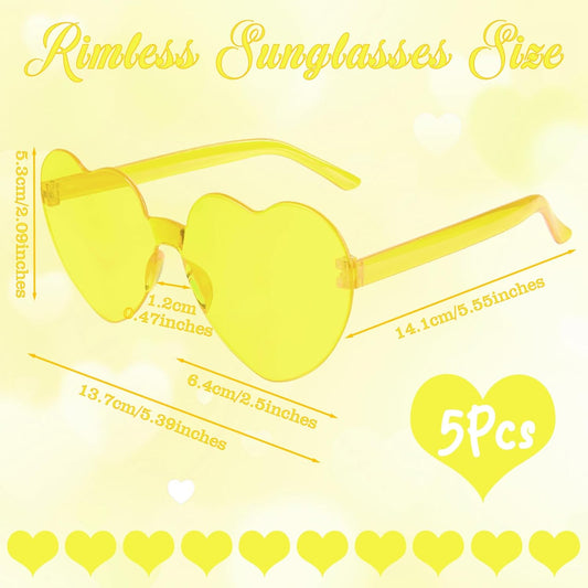 PLULON Heart Sunglasses for Women 5/12/25 Pcs, Heart Glasses Valentine Day Rimless Shaped Candy Color Fun Glasses Party Favor