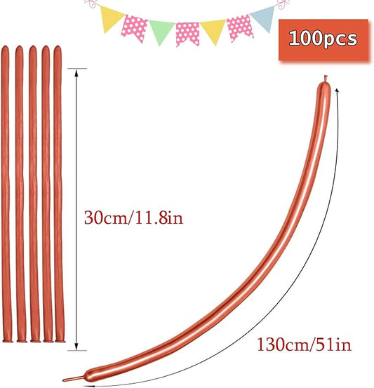 Rose Gold 260 long balloons 100 Pack Metallic Rose Gold Twisting Animal Balloons Modeling Long Magic Balloons for DIY Animal Model Wedding Birthday Festival Party Decorations(Metallic Rose Gold)